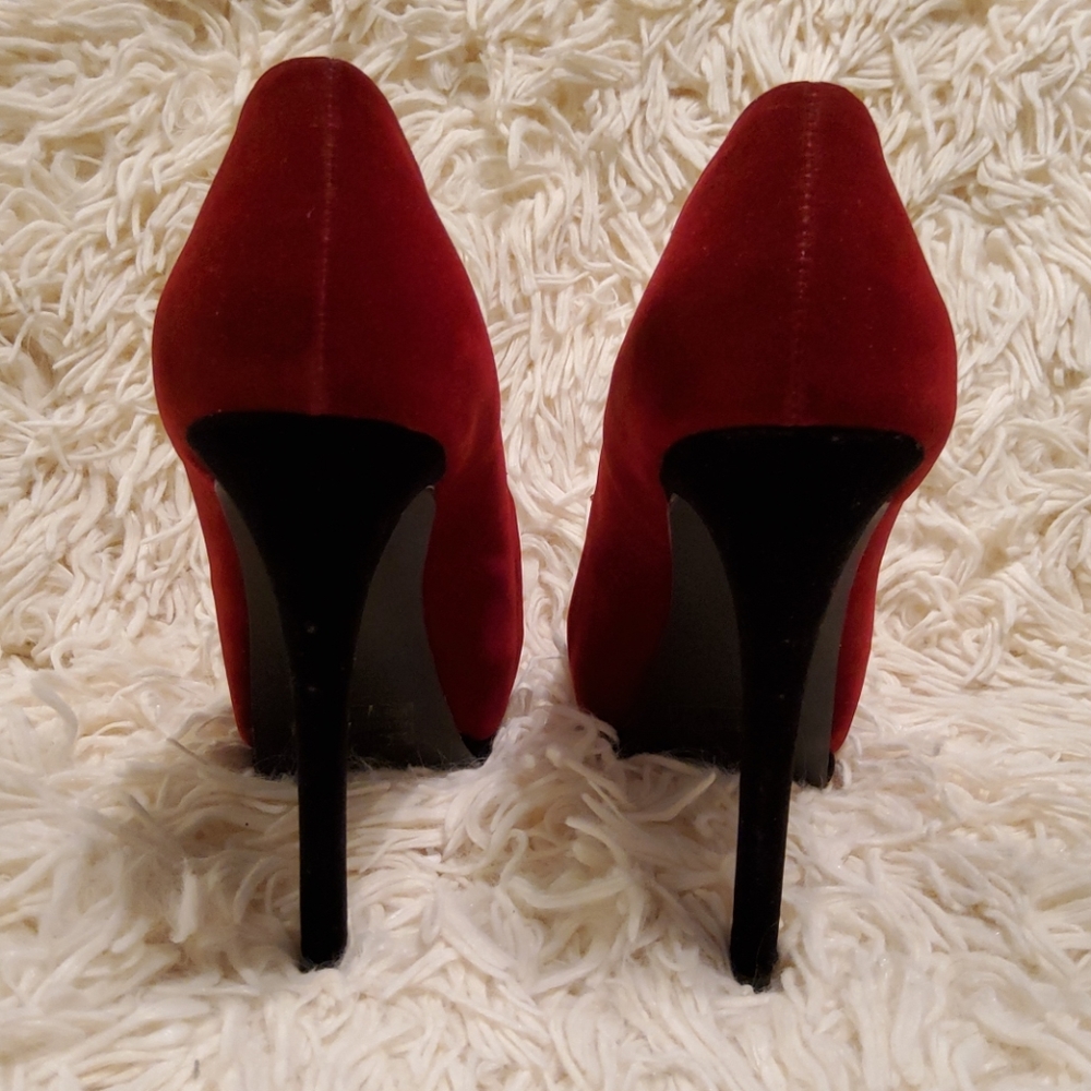 Qupid Velvet Burgundy & Black Heels Size 7½ - Picture 5 of 8